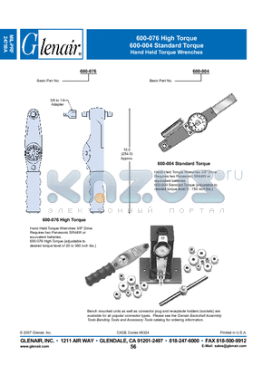 600-004 datasheet - Hand Held Torque Wrenches