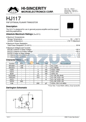 HJ117 datasheet - PNP EPITAXIAL PLANAR TRANSISTOR