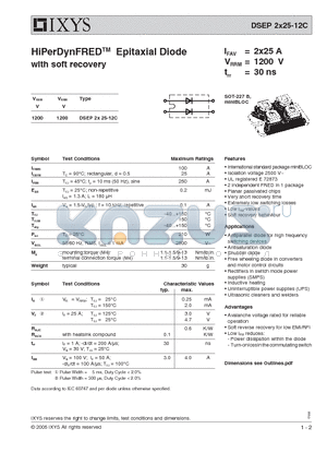 DSEP2X25-12C datasheet - HiPerDynFRED Epitaxial Diode with soft recovery