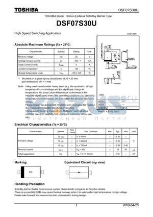 DSF07S30U datasheet - Diode Silicon Epitaxial Schottky Barrier Type
