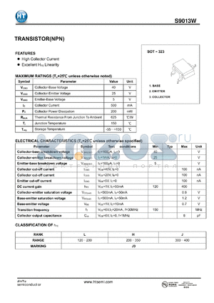 S9013W datasheet - TRANSISTOR(NPN)