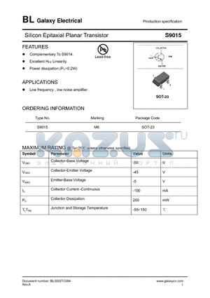 S9015 datasheet - Silicon Epitaxial Planar Transistor