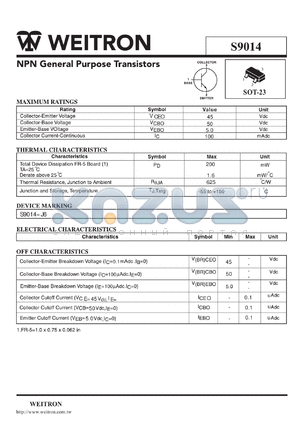 S9014LT1 datasheet - NPN General Purpose Transistors