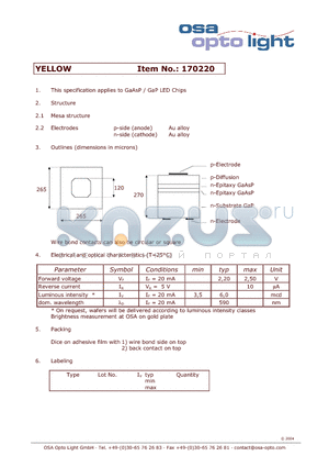 170220 datasheet - GaAsP / GaP LED Chips