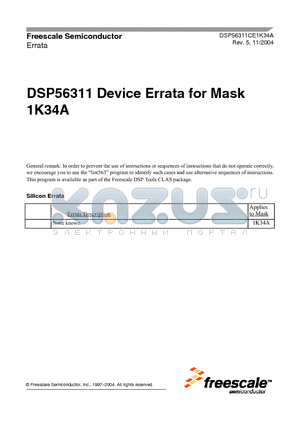 DSP56311CE1K34A datasheet - DSP56311 Device Errata for Mask