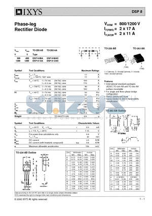 DSP8-08A datasheet - Phase-leg Rectifier Diode