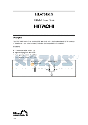 HL6724MG datasheet - The HL6724MG is a 0.67 um band AlGaInP laser diode with a multi-quantum well (MQW) structure