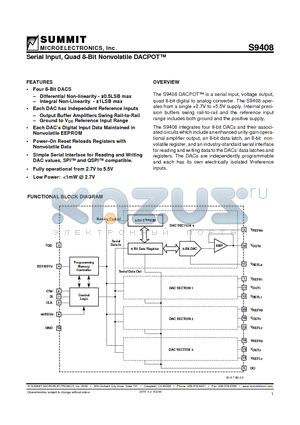 S9408 datasheet - Serial Input, Quad 8-Bit Nonvolatile DACPOT