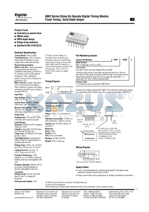 6001-1101C datasheet - 6001 Series Delay On Operate Digital Timing Module Fixed Timing, Solid State Output