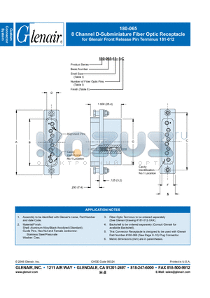 180-065-25-5-ZN datasheet - 8 Channel D-Subminiature Fiber Optic Receptacle
