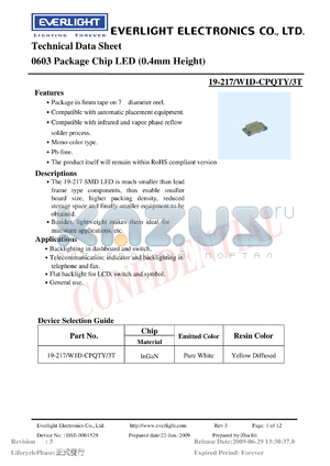 19-217-W1D-CPQTY-3T datasheet - 0603 Package Chip LED (0.4mm Height)