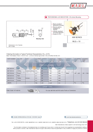 607-303-04 datasheet - PROFESSIONAL LED INDICATORS -  6.35mm Mounting