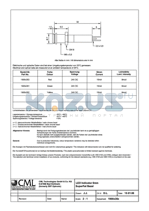 1900X353 datasheet - LED Indicator 6mm Superflat bezel