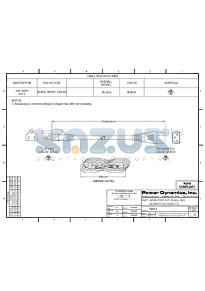 19012 datasheet - JAPAN CORD SET; 250cm LONG JIS 8303 TO IEC 60320 C13