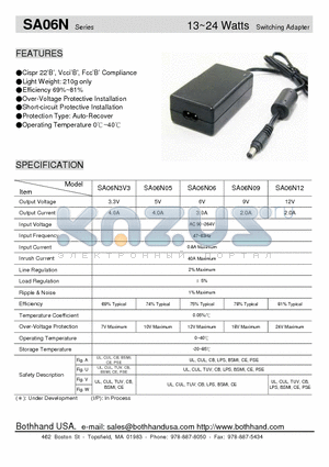 SA06N3V3 datasheet - 13~24 Watts Switching Adapter