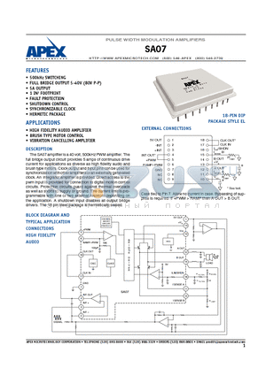 SA07 datasheet - PULSE WIDTH MODULATION AMPLIFIERS