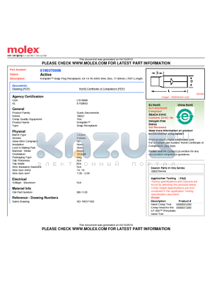 190370006 datasheet - Krimptite Snap Plug Receptacle, for 14-16 AWG Wire, Box, 17.80mm (.700
