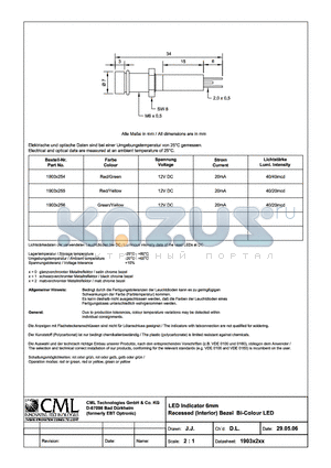 1903X2XX datasheet - LED Indicator 6mm Recessed (Interior) Bezel BI-Color LED