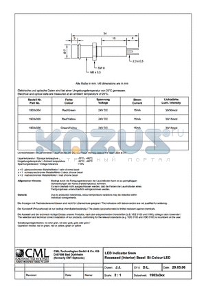 1903X356 datasheet - LED Indicator 6mm Recessed (Interior) Bezel BI-Colour LED