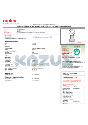 190700014 datasheet - InsulKrimp Ring Tongue Terminal for 18-22 AWG Wire