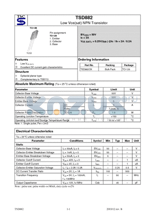 TSD882 datasheet - Low Vce(sat) NPN Transistor