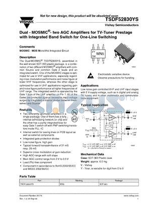 TSDF52830YS_08 datasheet - Dual - MOSMIC^- two AGC Amplifiers for TV-Tuner Prestage with Integrated Band Switch for One-Line Switching
