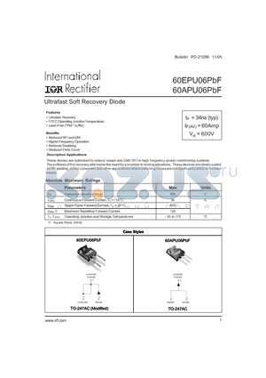 60EPU06 datasheet - Ultrafast Soft Recovery Diode