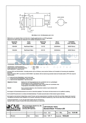 1924X354 datasheet - LED Indicator 14mm Standard Bezel Tri-Colour LED