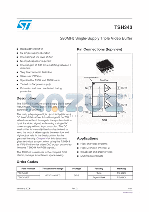 TSH343ID datasheet - 280MHz Single - Supply Triple Video Buffer