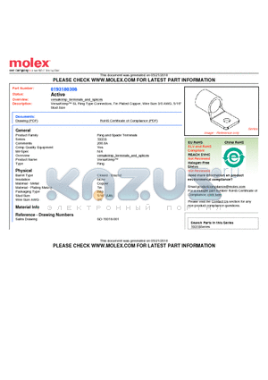 193180308 datasheet - VersaKrimp SL Ring Type Connectors, Tin Plated Copper, Wire Size 3/0 AWG, 5/16