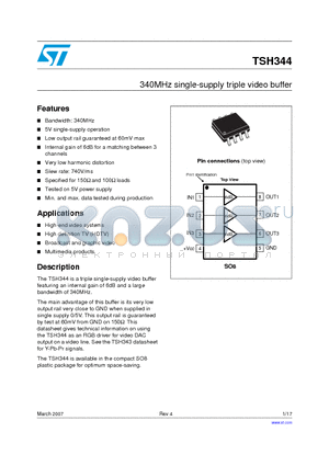 TSH344IDT datasheet - 340MHz single-supply triple video buffer