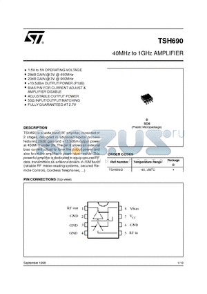 TSH690ID datasheet - 40MHz to 1GHz AMPLIFIER