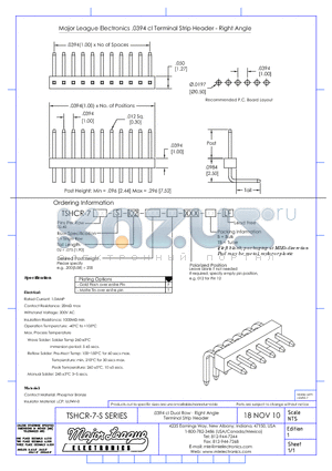 TSHCR-7-S datasheet - .0394 cl Dual Row - Right Angle Terminal Strip Header