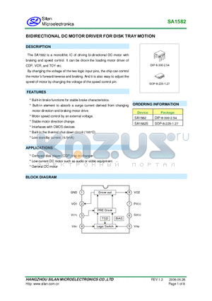 SA1582S datasheet - BIDIRECTIONAL DC MOTOR DRIVER FOR DISK TRAY MOTION