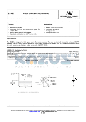 61082-101 datasheet - FIBER OPTIC PIN PHOTODIODE