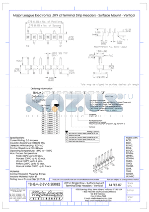 TSHSM-2-SS datasheet - .079 cl Single Row - Surface Mount Terminal Strip Headers - Vertical