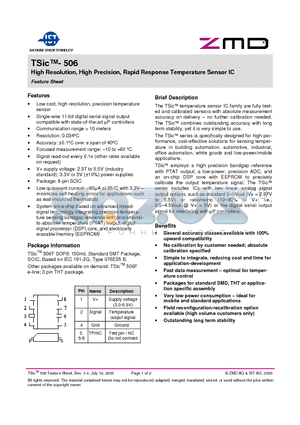 TSIC-506 datasheet - High Resolution, High Precision, Rapid Response Temperature Sensor IC