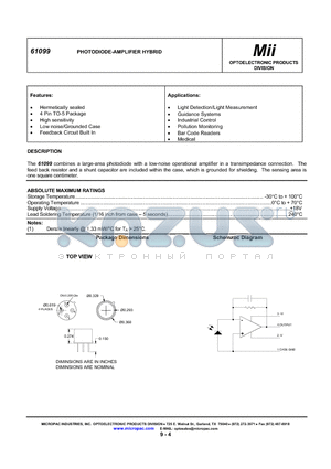 61099 datasheet - PHOTODIODE-AMPLIFIER HYBRID