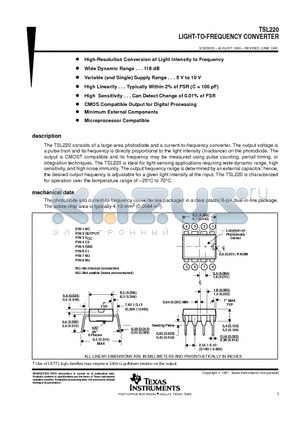 TSL220 datasheet - LIGHT-TO-FREQUENCY CONVERTER