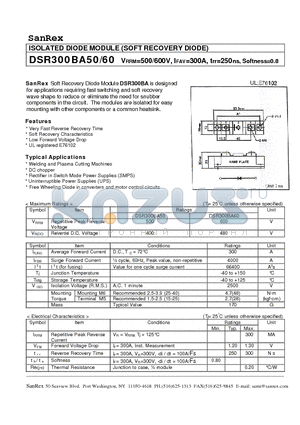 DSR300BA60 datasheet - ISOLATED DIODE MODULE (SOFT RECOVERY DIODE)