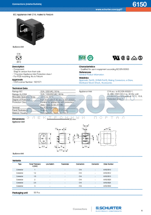 6150 datasheet - IEC Appliance Inlet C14, mates to Felcom