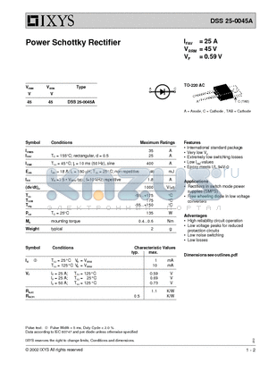 DSS25-0045A datasheet - Power Schottky Rectifier