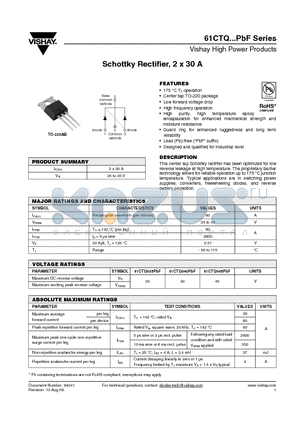 61CTQ035PBF datasheet - Schottky Rectifier, 2 x 30 A