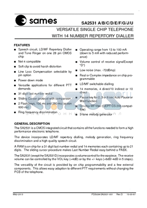 SA2531D datasheet - VERSATILE SINGLE CHIP TELEPHONE WITH 14 NUMBER REPERTORY DIALLER