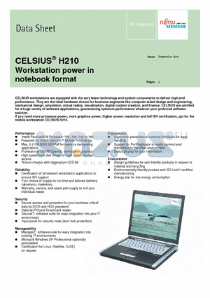 DS_CELSIUS_H210 datasheet - CELSIUS H210 Workstation power in notebook format