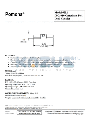 6252 datasheet - IEC1010 Compliant Test Lead Coupler