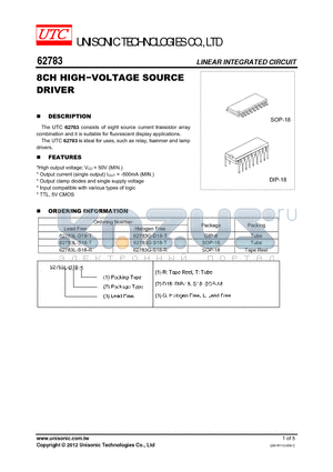 62783L-S18-R datasheet - 8CH HIGHVOLTAGE SOURCE DRIVER