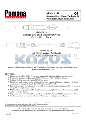 6288 datasheet - Stainless Steel Sharp Tip Probe Set with Right-Angle Test Leads