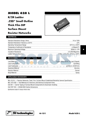 628L datasheet - R/2R Ladder .220 Small Outline Thick Film DIP Surface Mount Resistor Networks