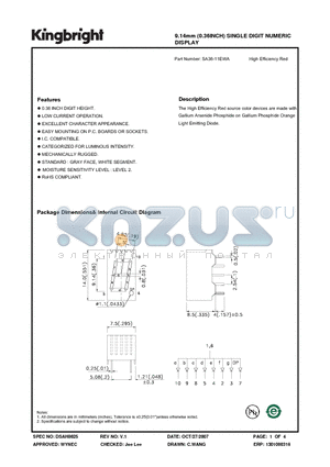 SA36-11EWA datasheet - 9.14mm (0.36INCH) SINGLE DIGIT NUMERIC DISPLAY